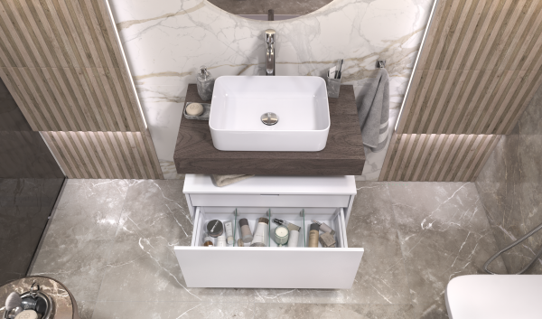 Тумба подвесная Velvex Unit 80, выс. 40, выдв. ящик, внутр. ящик, белый матовый (tp.UNI.80.2Y белый матовый)