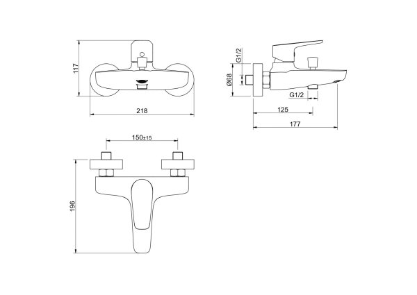 Смеситель для ванны AQUATEK, матовый черный AQ1140MB БЕТТА, Черный матовый