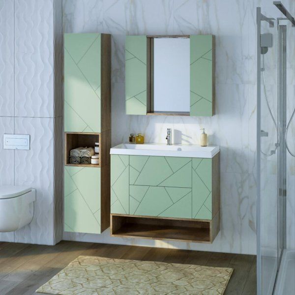 Тумба с раковиной и нишей Бриклаер КРИСТАЛЛ 90F, фисташковый/дуб гранж песочный