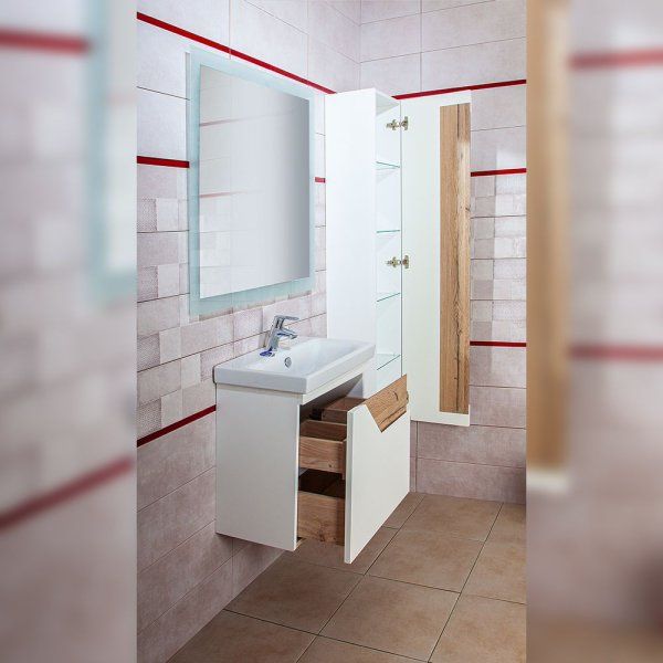 Комплект мебели для ванной Бриклаер БРАЙТОН 60, белый/дуб