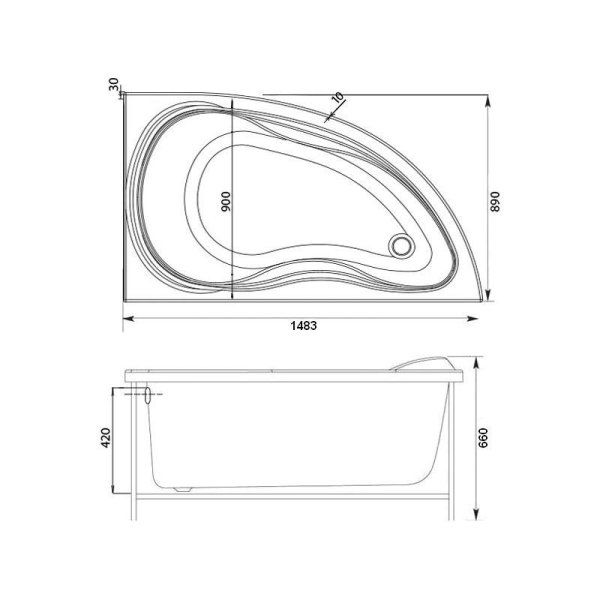 Акриловая ванна Aquanet Maldiva 00204002 150х90 R