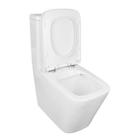 Унитаз-компакт напольный Azario Quadro 605x340x810 безободковый с сидением микролифт и арматурой, белый (AZ-2175)