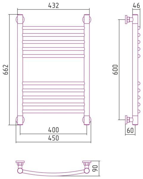 Полотенцесушитель водяной Сунержа Богема+ выгнутая 03-0221-6040 600x400 золото
