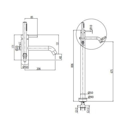 Смеситель M&Z MZ-Expo MZE06500 для ванны хром