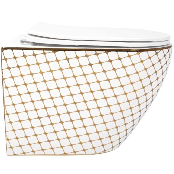 Подвесной унитаз REA CARLOS FLAT DIAMOND GOLD белый REA-C5100