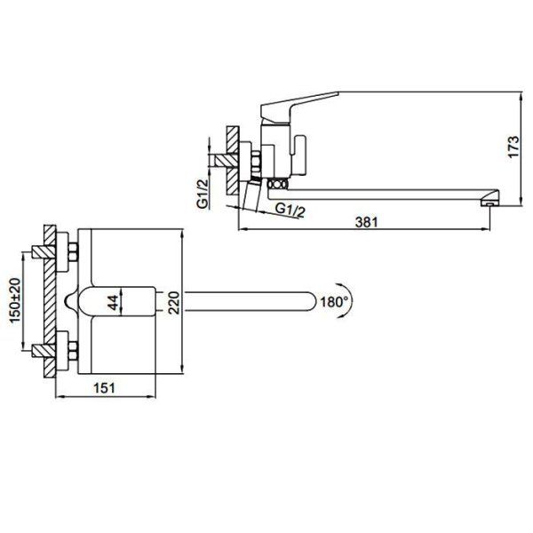 Смеситель для ванны Faop A2208, хром