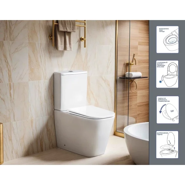 Унитаз-компакт Ceruttispa Manlio CT10618 безободковый, торнадо, с сиденьем микролифт, белый