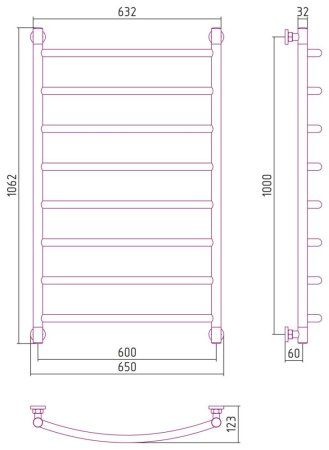 Полотенцесушитель водяной Сунержа Галант+ 31-0200-1060 1000x600 черный матовый