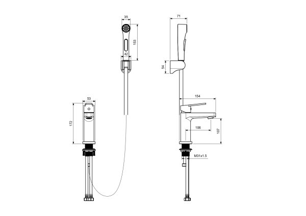 AQ1712BGM ЛУГАНО смеситель для раковины 106 с гигиеническим ручным душем, оружейная сталь