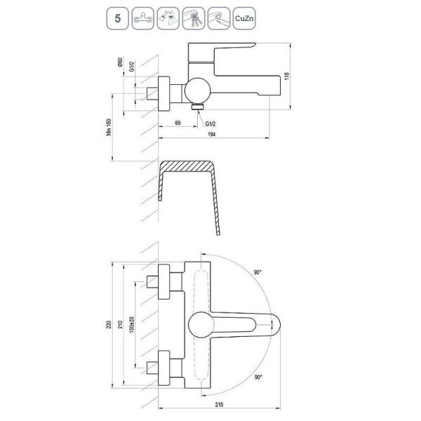 Смеситель Ravak Puri PU 022.20/150 X070185 для ванны черный матовый