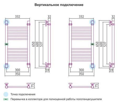 Полотенцесушитель водяной Сунержа Богема 600x300 золото прямой, с дополнительной перемычкой