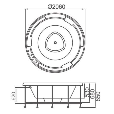 Акриловая ванна Gemy G9263 K с гидромассажем