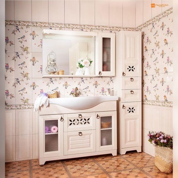 Зеркало со шкафчиком Бриклаер КАНТРИ 115S, бежевый дуб прованс