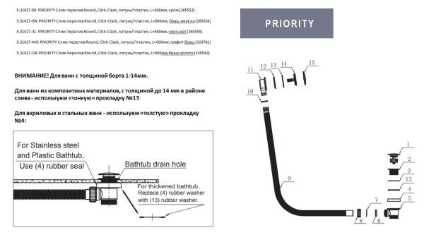 Слив-перелив для ванны Allen Brau Priority 5.31027-MG графит браш