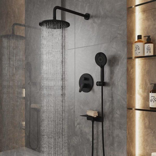 Комплект смесителей 2 в 1: Душевая система и смеситель для умывальника, черный матовый, Rora, Milardo, ROR0002M70