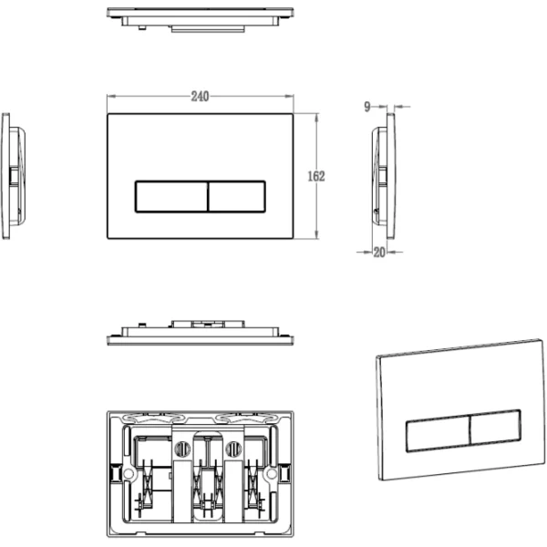 Кнопка смыва Wonzon & Woghand WW-IB224-MB для инсталляции, черный матовый