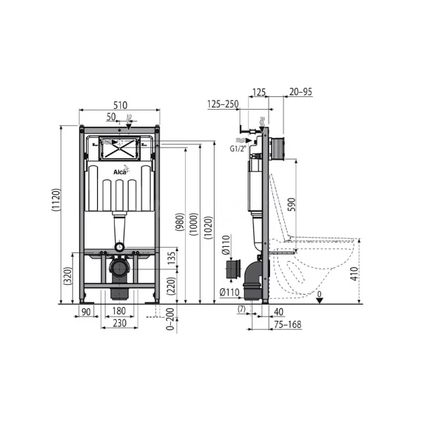 Система инсталляции для унитазов AlcaPlast AM101/1120-3:1 RU M71-0001 кнопка смыва хром