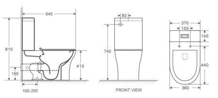 Унитаз - компакт напольный AZARIO Ambra 645x370x815, безободковый в комплекте сиденьем микролифт (AZ-848)