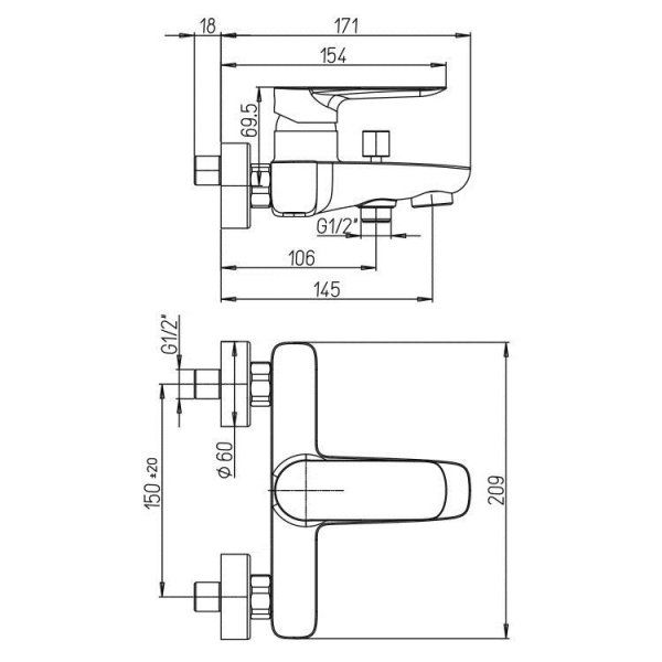 Cмеситель Paini Nove 09CR111 для ванны, хром
