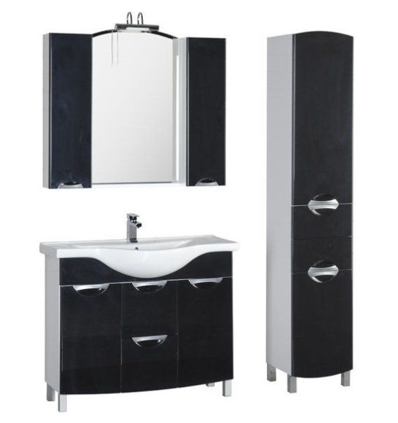 Тумба под раковину Aquanet Асти 00178240 105 черная, 1 дверца, 2 ящика, бельевая корзина