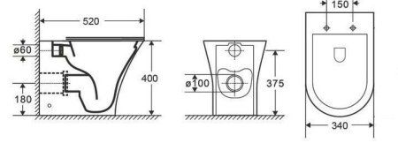 Унитаз приставной CeramaLux 217D, Бело-Глянцевый