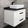 Тумба-умывальник COMFORTY "Амстердам-75" белая с черной матовой столешницей с раковиной COMFORTY T-Y9378