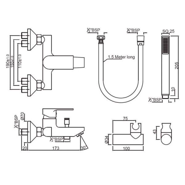 Смеситель однорычажный для ванны в комплекте с душевым гарнитуром Lyric, цвет хром