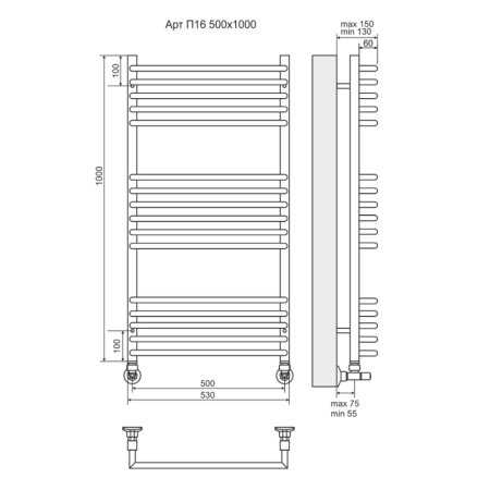 Полотенцесушитель водяной Terminus Арт П16 50х100 4670078513380, хром