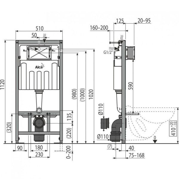 Система инсталляции для унитазов AlcaPlast Solomodul AM101/1120-3:1 RUS SET+M71 3 в 1 кнопка хром