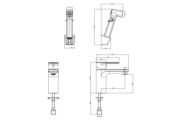 AQ1812BG НИКА смеситель для раковины 90 без донного клапана с гигиеническим ручным душем, шлиф.золото