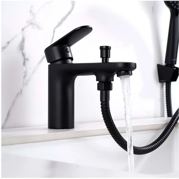 Смеситель на борт ванны Aquatek Ника AQ1844MB с душевым гарнитуром, черный матовый