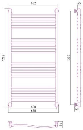 Полотенцесушитель водяной Сунержа Флюид+ 31-0222-1260 1200x600 черный матовый