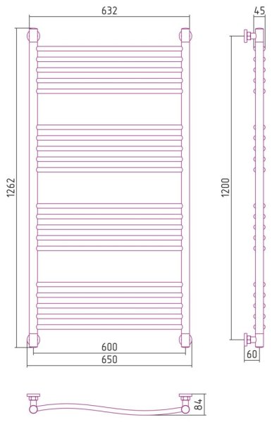 Полотенцесушитель водяной Сунержа Флюид+ 31-0222-1260 1200x600 черный матовый
