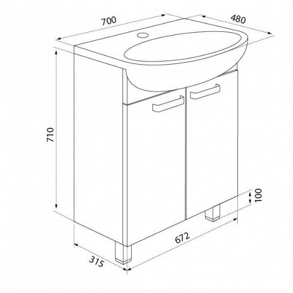 Тумба с раковиной IDDIS Harizma HAEVR7FL0WEW2iIN95RFK белый