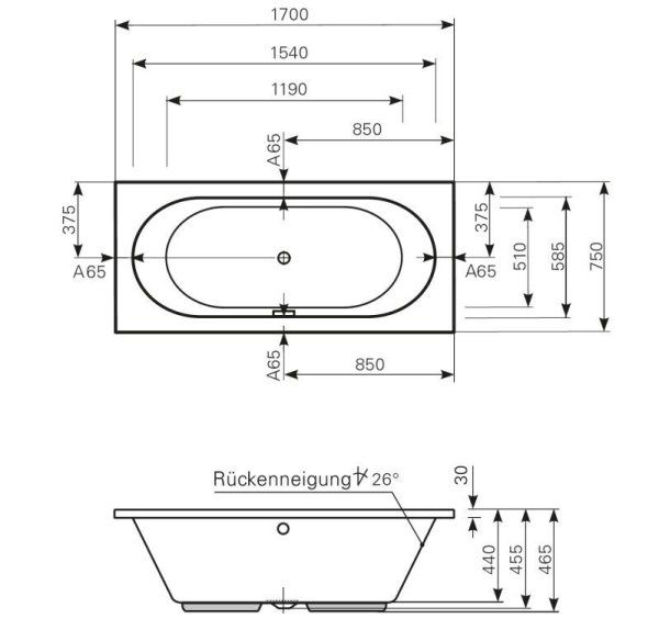Акриловая ванна Mauersberger Ausana 1017001201 170х75 белый