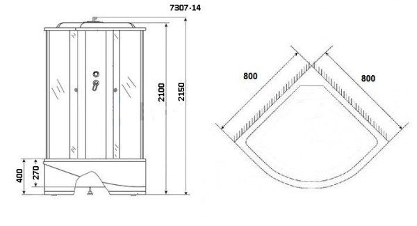 Душ.каб. NG- 7507-14BLACK (800х800х2150) высокий поддон(40см) стекло МОЗАИКА 4 места