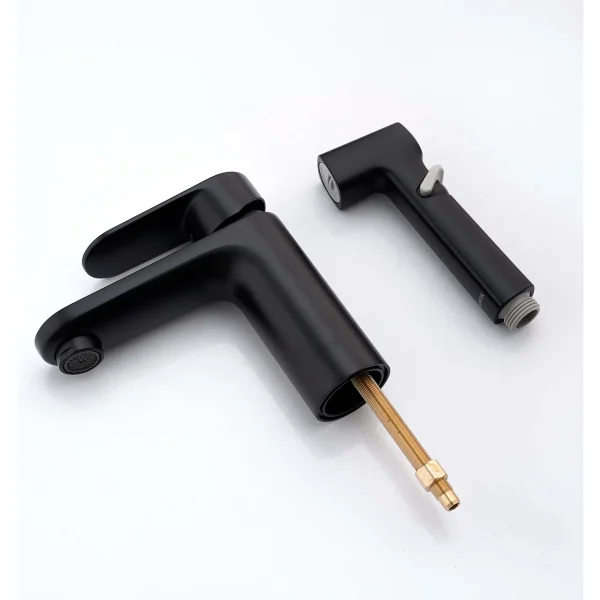 Смеситель для раковины Aquatek Ника AQ1812MB с гигиеническим душем, без донного клапана, черный матовый