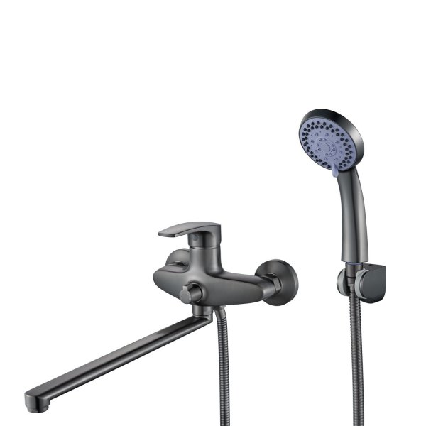 Смеситель для ванны однорычажный с изливом 35 см Shevanik S5022T, Оружейная сталь