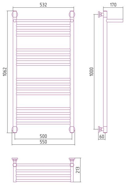 Полотенцесушитель водяной Сунержа Богема+ с 1 полкой 30-0223-1050 1000x500 белый матовый