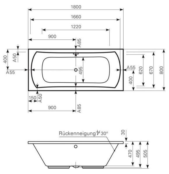 Акриловая ванна Mauersberger Jucunda 1018000490 180х80 белый матовый