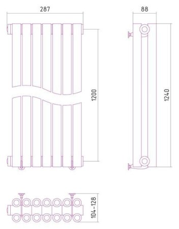 Дизайн-радиатор Сунержа Эстет 1200х287 хром (7 секций) водяной