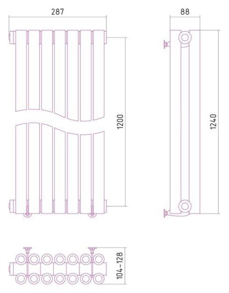 Дизайн-радиатор Сунержа Эстет 1200х287 хром (7 секций) водяной