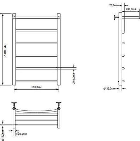 Полотенцесушитель водяной Aquanet Romeo с полкой 800x500 с полкой, хром