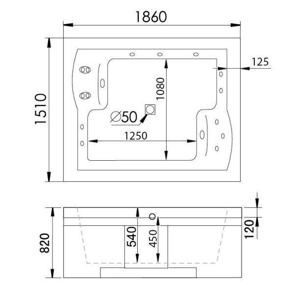 Акриловая ванна Gemy G9052 II O L с гидромассажем