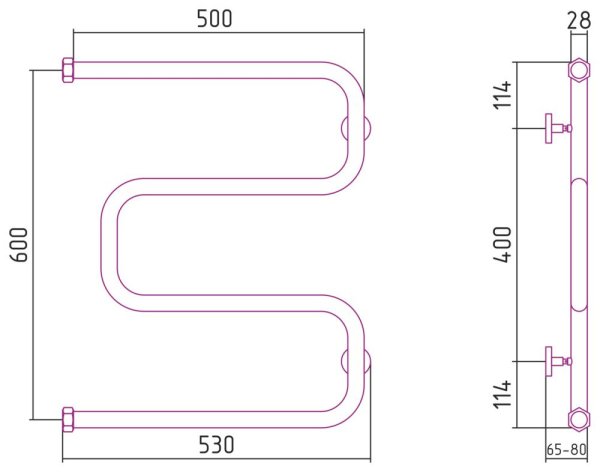 Полотенцесушитель водяной Сунержа Ш-образный 31-0014-6050 600x500 черный матовый