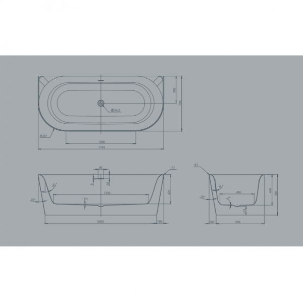 Акриловая ванна Knief Fresh Wall 0100-231 180x80 пристенная, белый