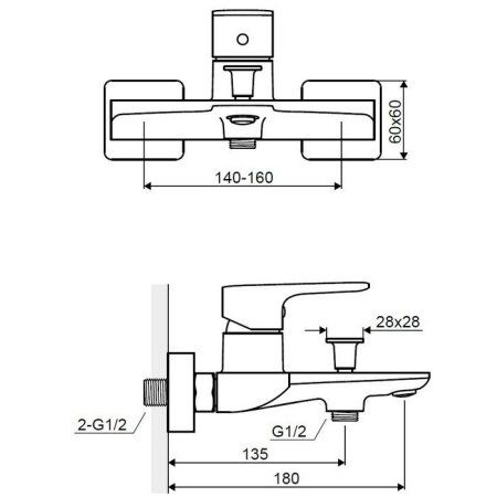Смеситель для ванны Excellent Keria AREX.2005CR хром