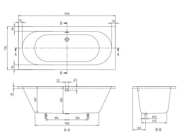 Ванна акриловая Villeroy & Boch O.Novo UBA180CAS2V-01+U99740000 180х80 белая, с ножками