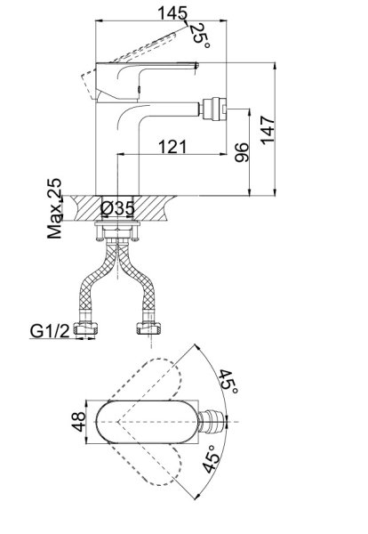 Смеситель для биде D&K Durer Bayern Black (DA1252205) чёрная тефлоновая поверхность