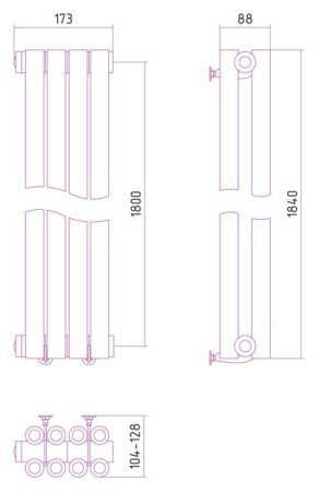 Дизайн-радиатор Сунержа Эстет 1800х173 хром (4 секции) водяной